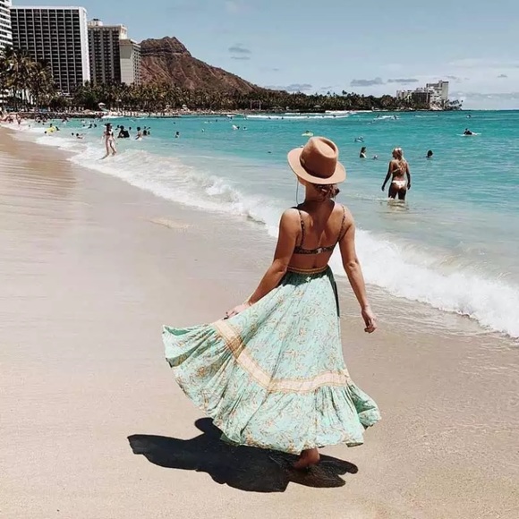 SOLD OUT Turquoise Fields Boho Ruffle Hi Low Maxi Skirt - Picture 9 of 10